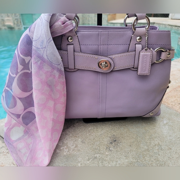 Handbags - Coach Carly Lilac Leather Belted Sachel With Pastel Coach Scarf
